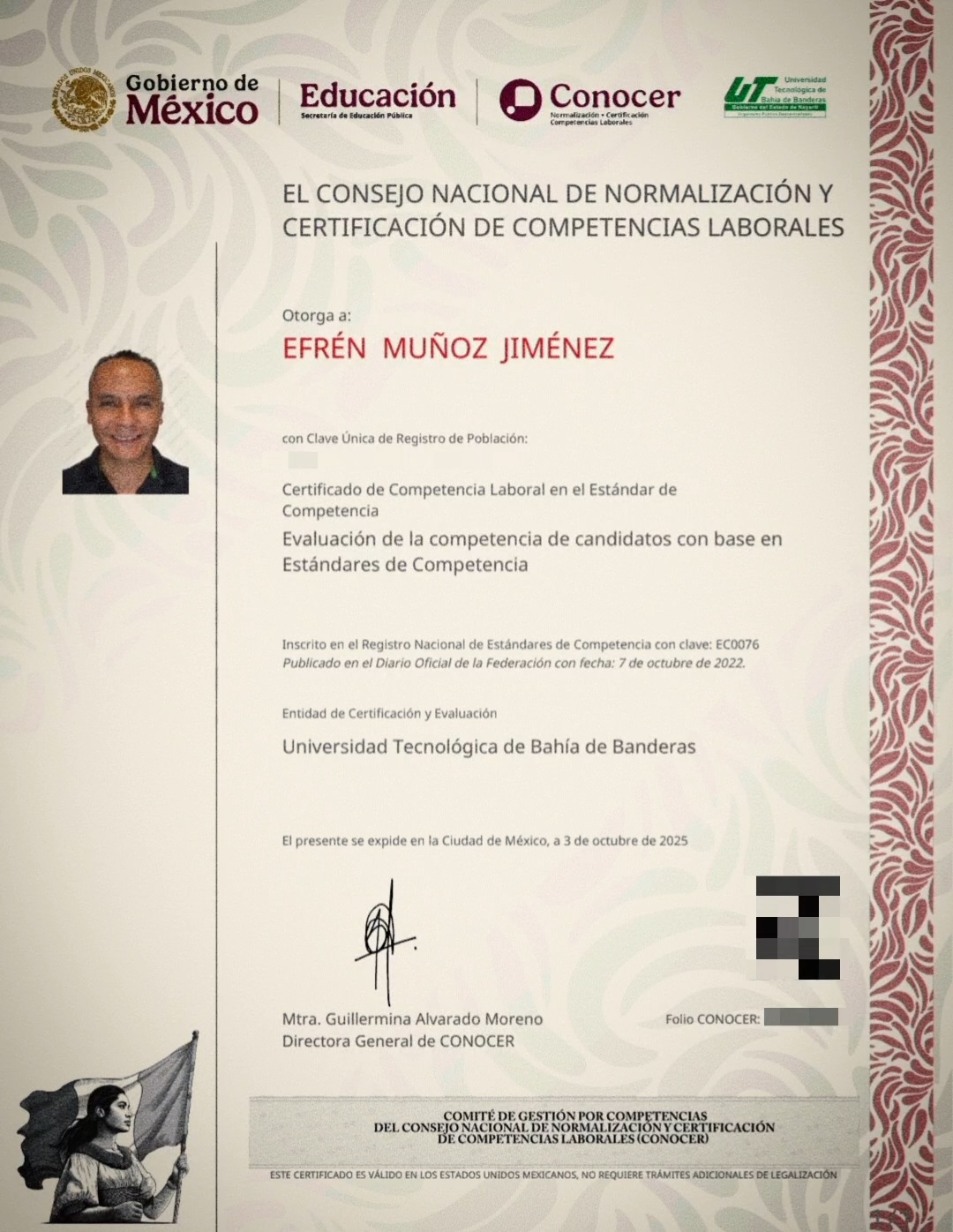 Certificado de Competencia Laboral en el Estándar de Competencia EC0076
